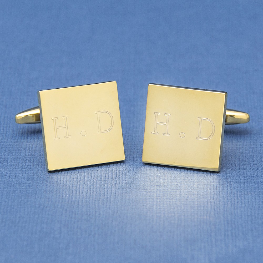 Golden Plated Personalised Present for Husband Engraved Initials Cufflinks For Wedding Birthday  Friend or Boufriend anniversary present