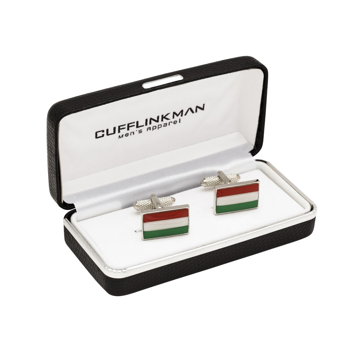 Hungary Sterling Silver Flag Cufflinks in Engraved Personalised Box