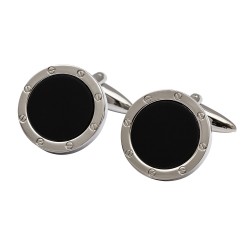 Black Onyx Port Hole Cufflinks - round Edition