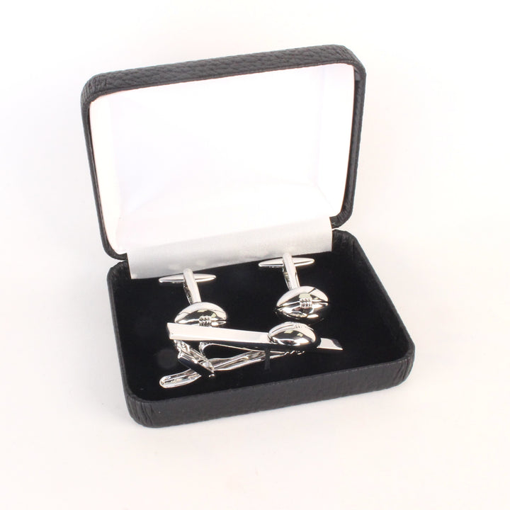 Classic Rugby Ball Cufflinks and Tie Clip Gift Set