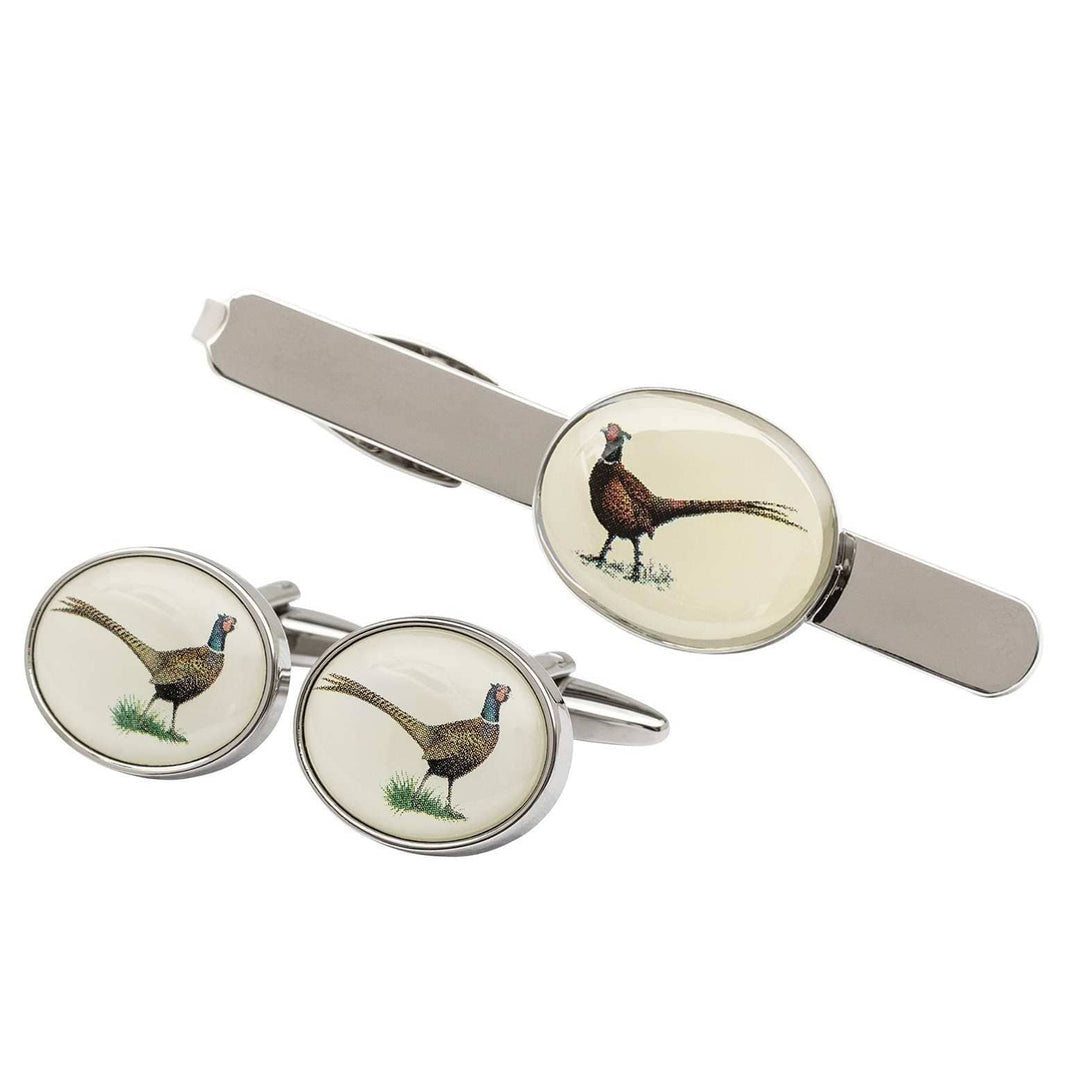 Cufflink Man Tie Clip Sets Pheasant Cufflinks and Tie Slide Set