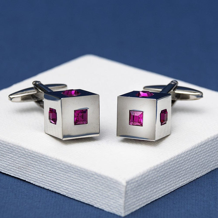 Andrew Worth Cufflinks Cubed Fuchsia Crystal Cufflinks