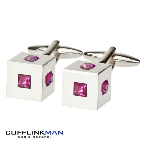 Andrew Worth Cufflinks Cubed Fuchsia Crystal Cufflinks