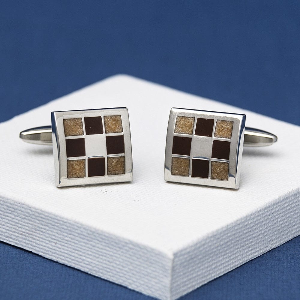 Andrew Worth Cufflinks Gradient Brown Chequered Cufflinks