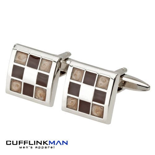 Andrew Worth Cufflinks Gradient Brown Chequered Cufflinks