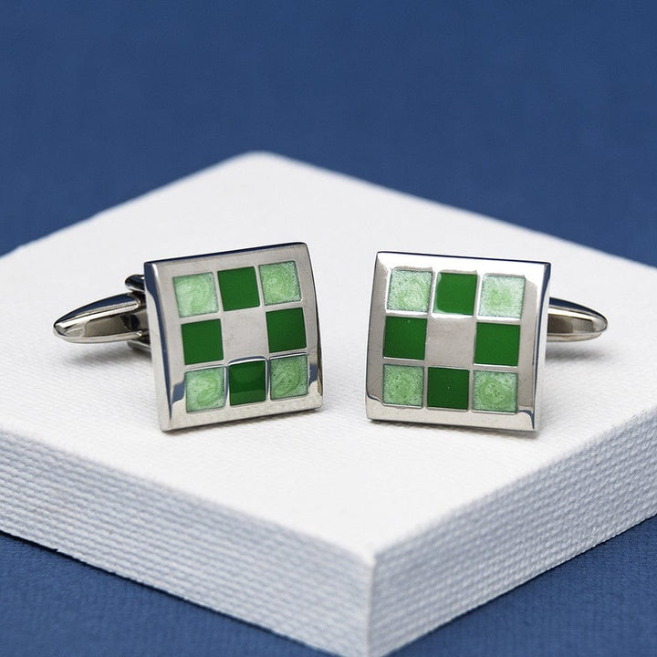 Andrew Worth Cufflinks Gradient Green Chequered Cufflinks