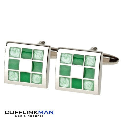 Andrew Worth Cufflinks Gradient Green Chequered Cufflinks