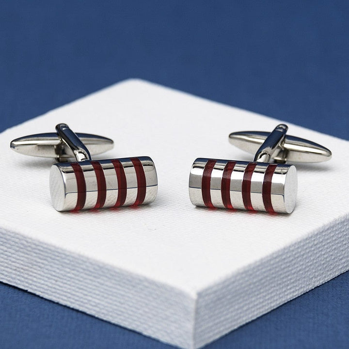 Andrew Worth Cufflinks Red Striped Cylinder Cufflinks