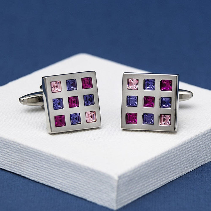 Andrew Worth Cufflinks Rosso Purple Crystal Square Cufflinks