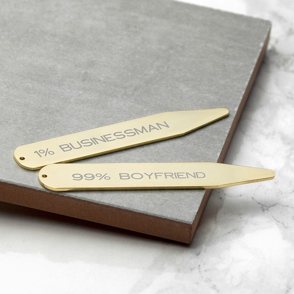 Cufflink Man Collar Stiffeners - Personalised Personalised Gold Plated Collar Stiffener - Engraved With Any Message