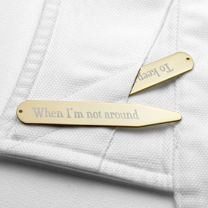 Cufflink Man Collar Stiffeners - Personalised Personalised Gold Plated Collar Stiffener - Engraved With Any Message