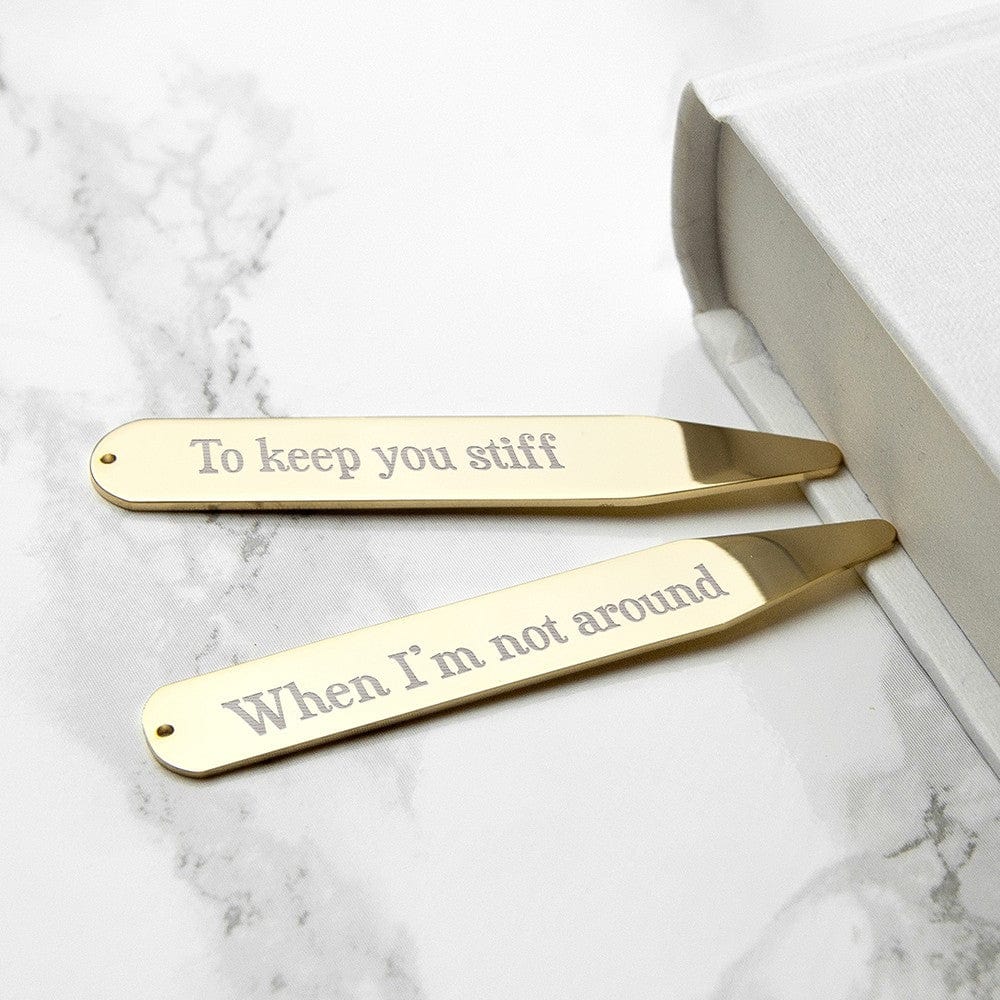 Cufflink Man Collar Stiffeners - Personalised Personalised Gold Plated Collar Stiffener - Engraved With Any Message