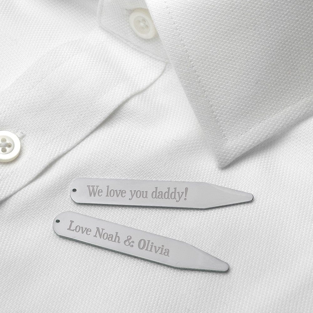 Cufflink Man Collar Stiffeners - Personalised Personalised Silver Collar Stiffener - Engraved With Any Message