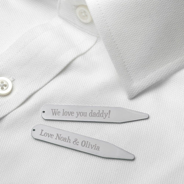 Cufflink Man Collar Stiffeners - Personalised Personalised Silver Collar Stiffener - Engraved With Any Message