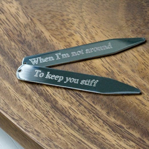 Cufflink Man Collar Stiffeners - Personalised Personalised Silver Collar Stiffener - Engraved With Any Message