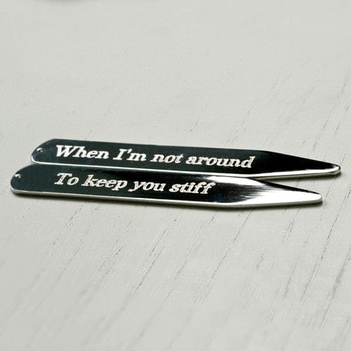 Cufflink Man Collar Stiffeners - Personalised Personalised Silver Collar Stiffener - Engraved With Any Message