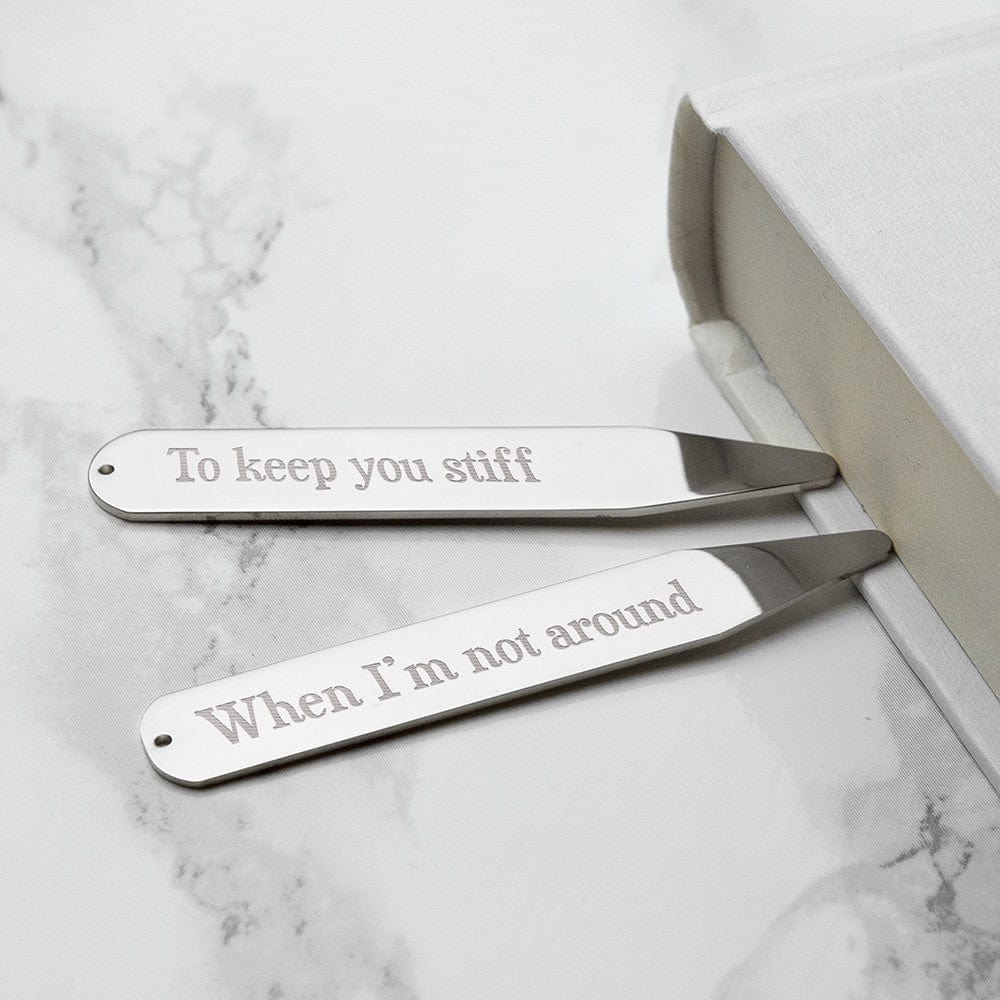 Cufflink Man Collar Stiffeners - Personalised Personalised Silver Collar Stiffener - Engraved With Any Message