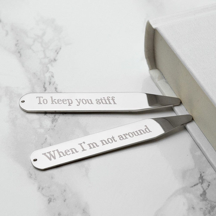 Cufflink Man Collar Stiffeners - Personalised Personalised Silver Collar Stiffener - Engraved With Any Message