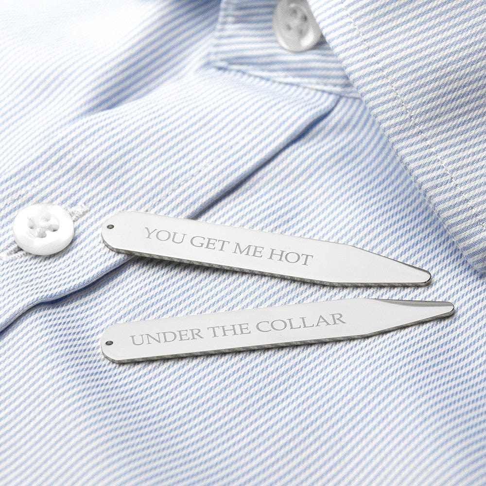 Cufflink Man Collar Stiffeners - Personalised Personalised Silver Collar Stiffener - Engraved With Any Message