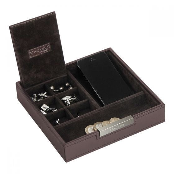 Cufflink Man Cufflink Boxes Stackers - Brown Velvet Valet