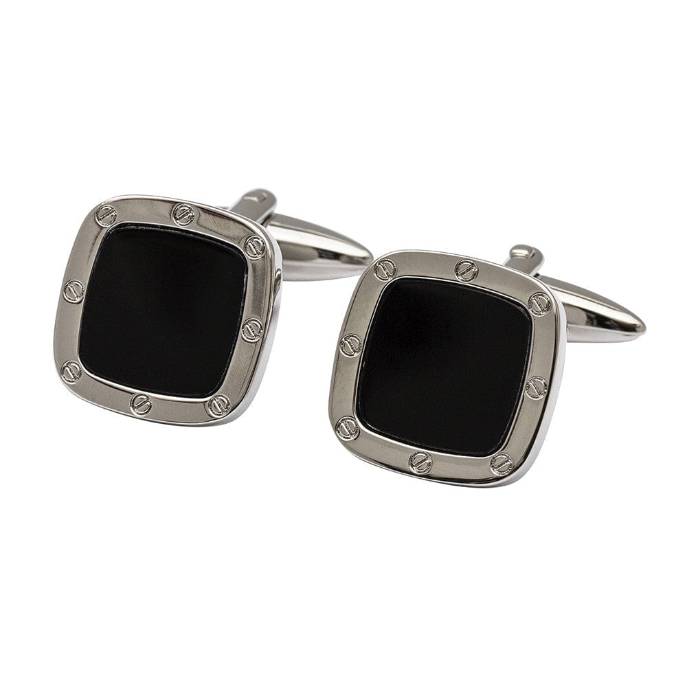 Cufflink Man Cufflinks Black Onyx Port Hole Cufflinks - Square Edition