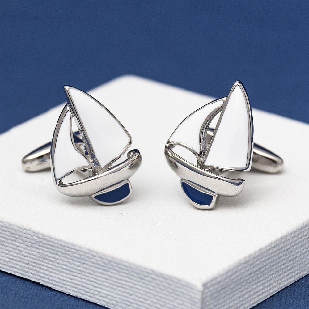 Cufflink Man Cufflinks Blue Sailing Yacht Boat Cufflinks