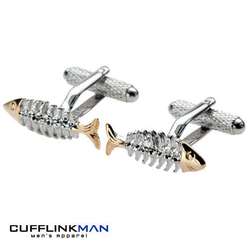 Cufflink Man Cufflinks Fish Bone - Gold Tips Cufflinks