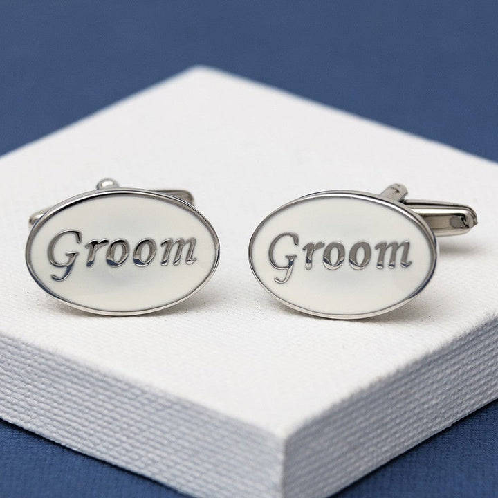 Cufflink Man Cufflinks Groom Cufflinks Oval White