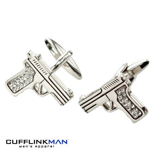 Cufflink Man Cufflinks Gun Cufflinks with Crystals