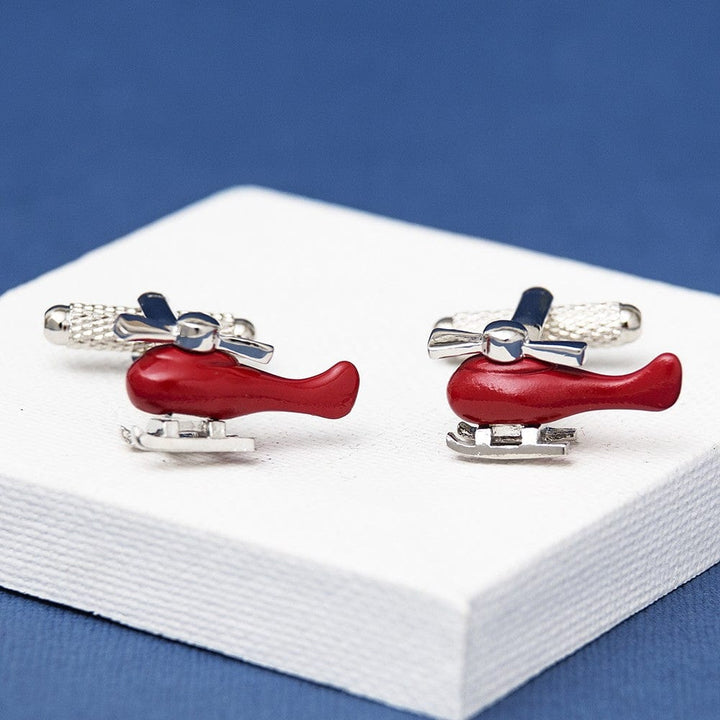 Cufflink Man Cufflinks Helicopter Cufflinks Red