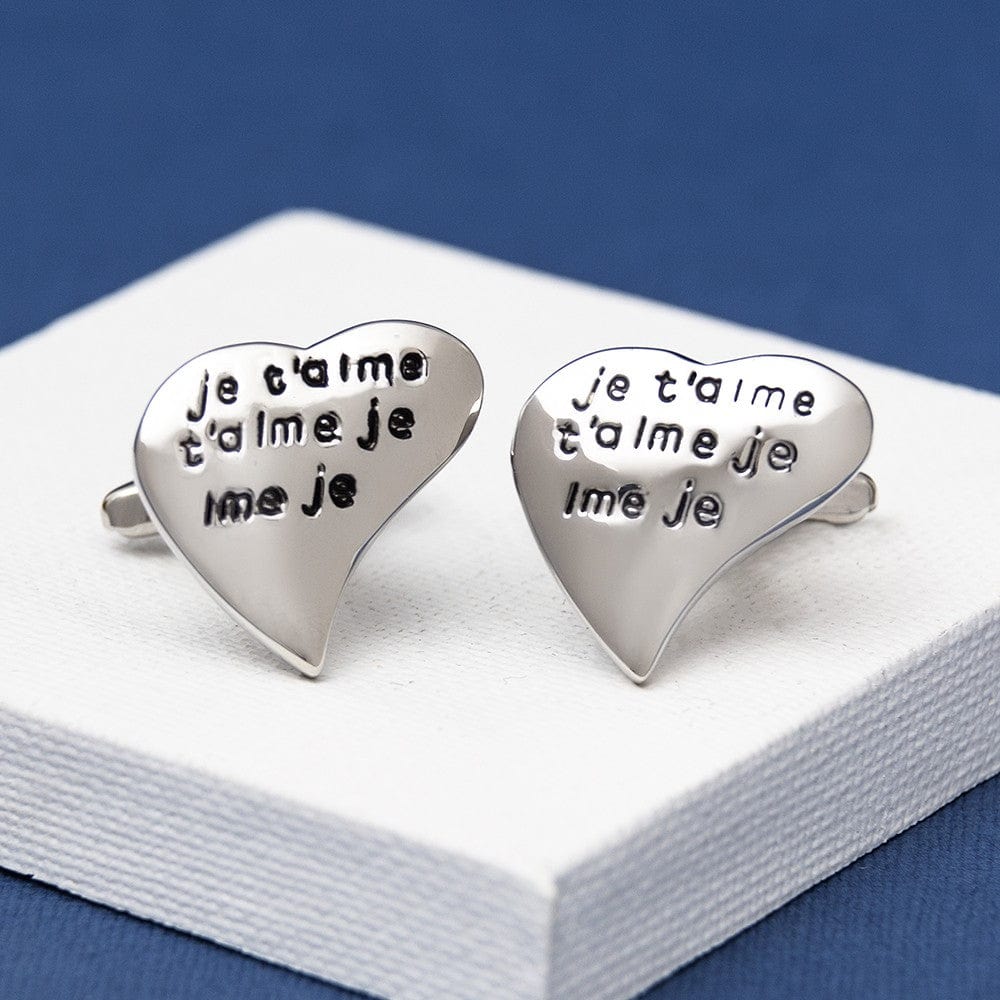 Cufflink Man Cufflinks Je t'aime Love Heart Cufflinks