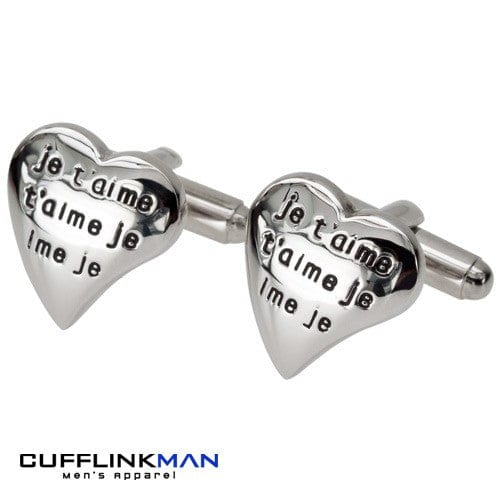 Cufflink Man Cufflinks Je t'aime Love Heart Cufflinks