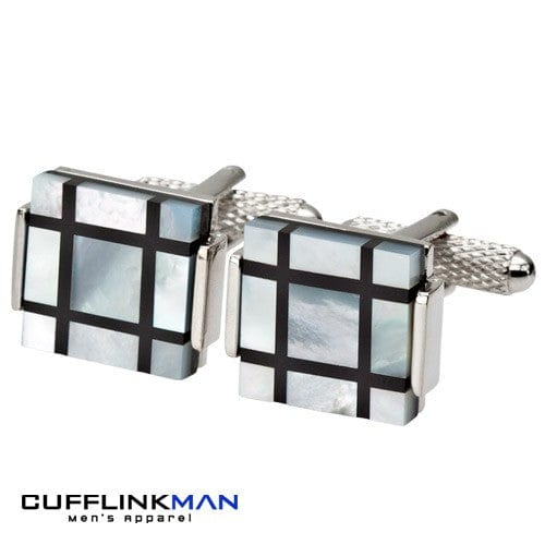 Cufflink Man Cufflinks Mother Of Pearl and Onyx Square Cufflinks