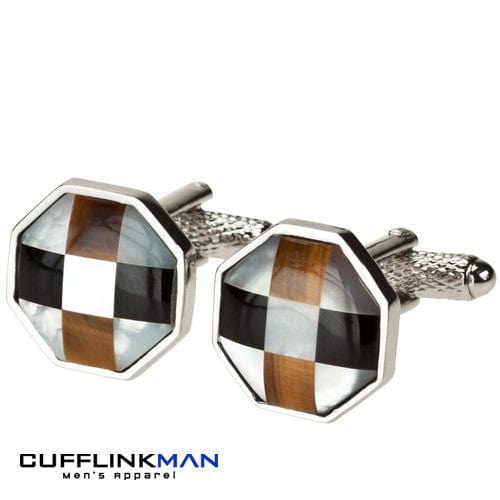 Cufflink Man Cufflinks Mother of Pearl & Tiger's Eye Chequer Cufflinks