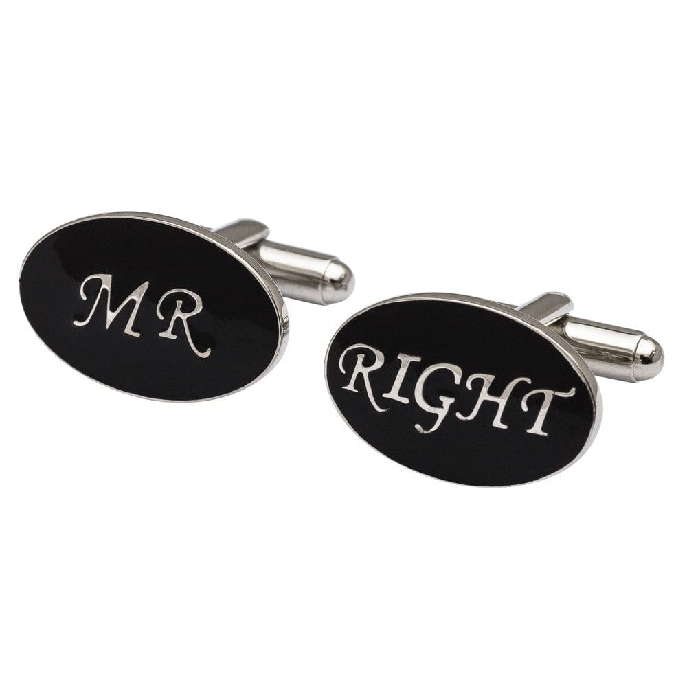 Cufflink Man Cufflinks Oval Black Mr Right Wedding Cufflinks