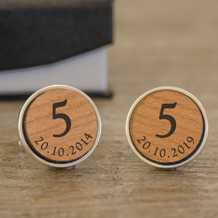 Cufflink Man Cufflinks - Personalised Cherry Wood 5th Wedding Anniversary Personalised Date Cufflinks