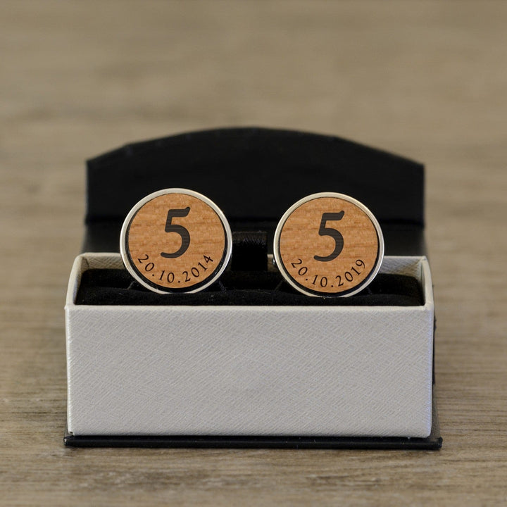 Cufflink Man Cufflinks - Personalised Cherry Wood 5th Wedding Anniversary Personalised Date Cufflinks