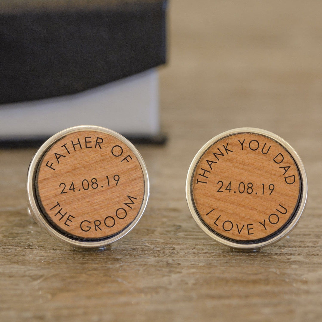 Cufflink Man Cufflinks - Personalised Cherry Wood Father of the Groom Cufflinks