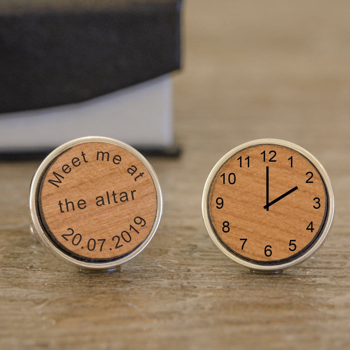 Cufflink Man Cufflinks - Personalised Cherrywood 'Meet Me At The Altar' Personalised Wedding Cufflinks