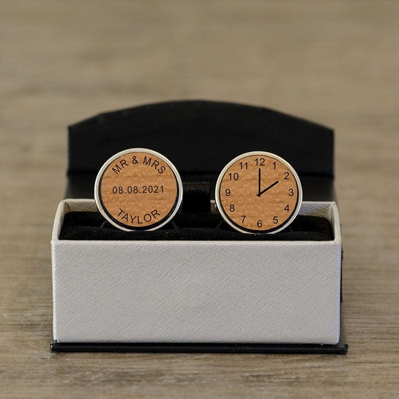 Cufflink Man Cufflinks - Personalised Cherrywood Personalised Mr and Mrs Wedding Cufflinks