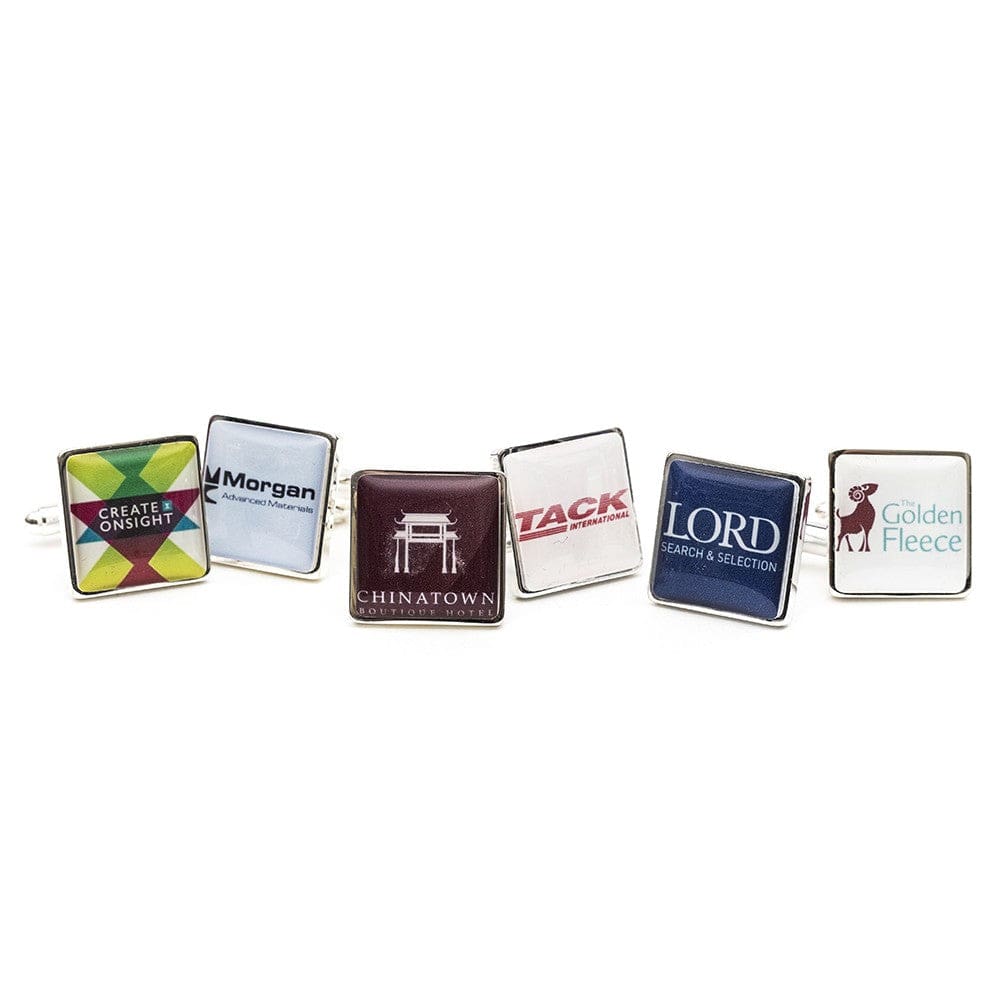 Cufflink Man Cufflinks - Personalised Company Logo Cufflinks with Silver Finish (Square or Round)