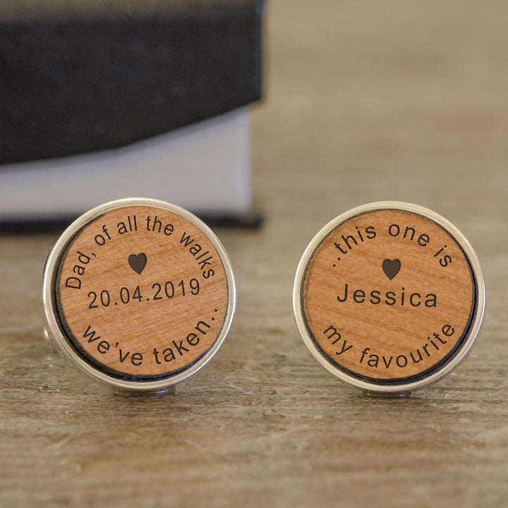 Cufflink Man Cufflinks - Personalised 'Dad, of all the walks we've taken' Cherrywood Personalised Wedding Cufflinks