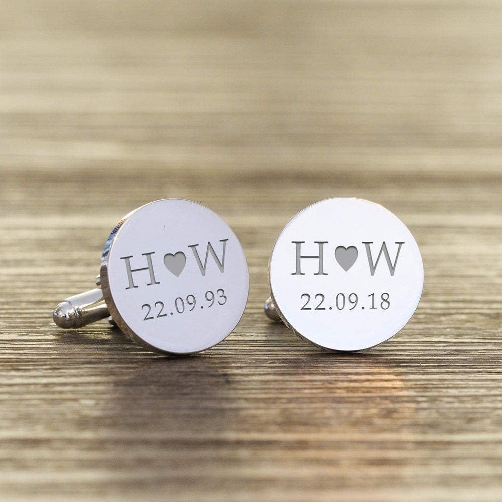 Cufflink Man Cufflinks - Personalised Engraved Initials and Date Heart Cufflinks