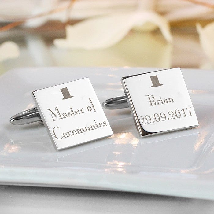 Cufflink Man Cufflinks - Personalised Engraved Top Hat Square Cufflinks - Personalised With Any Wedding Role