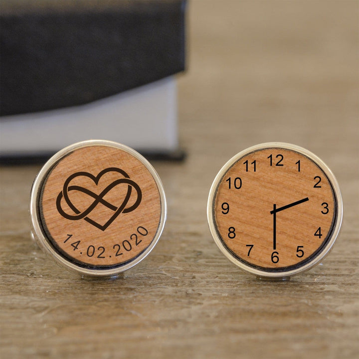 Cufflink Man Cufflinks - Personalised Infinity & Love + Time & Date Personalised Groom Cherrywood Cufflinks