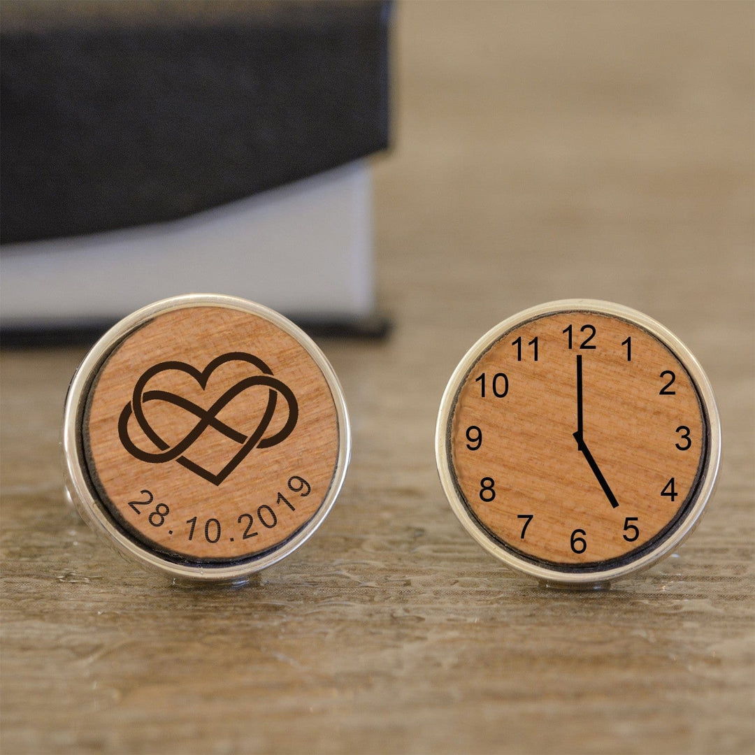 Cufflink Man Cufflinks - Personalised Infinity & Love + Time & Date Personalised Groom Cherrywood Cufflinks