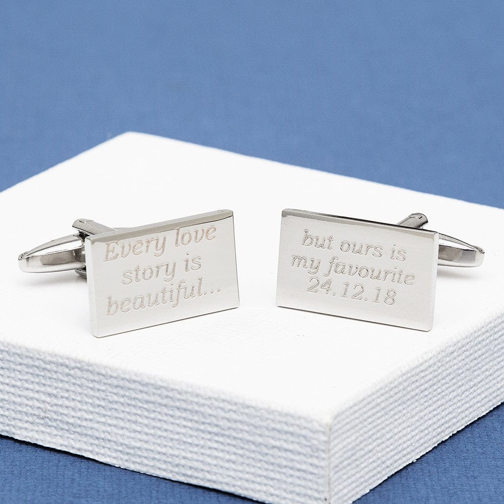 Cufflink Man Cufflinks - Personalised Love Story Wedding Cufflinks - Engraved With Date