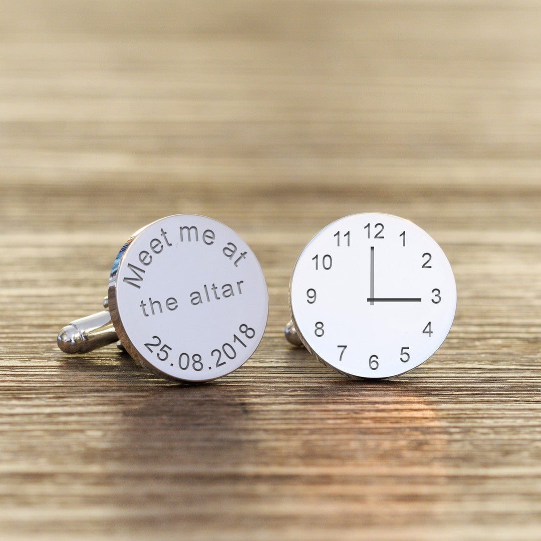 Cufflink Man Cufflinks - Personalised Meet Me At The Altar Engraved Date & Time Wedding Cufflinks