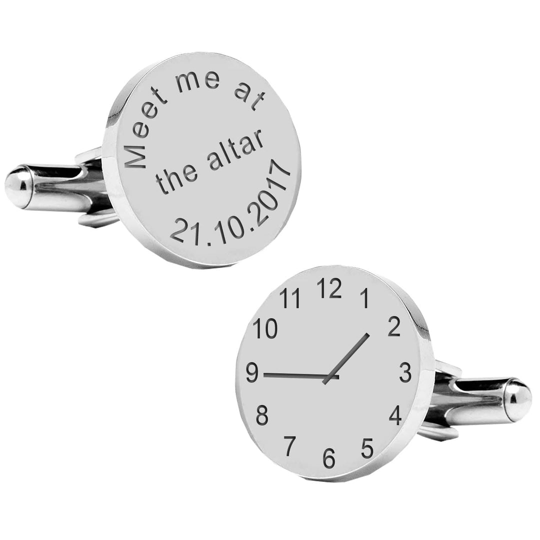 Cufflink Man Cufflinks - Personalised Meet Me At The Altar Engraved Date & Time Wedding Cufflinks