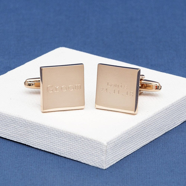 Cufflink Man Cufflinks - Personalised Modern Square Wedding Role Cufflinks - Engraved With Name & Date